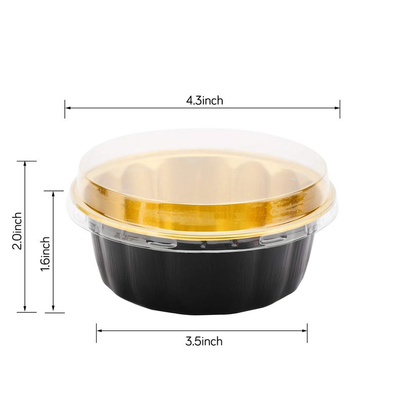 Beasea Disposable Ramekins with Lids, 8 oz 50 Pack Black Gold Aluminum Foil Cups, Disposable Creme Brulee Muffin Cupcake Baking Cup Mini Pudding Cups for Party Wedding Birthday - Image 2